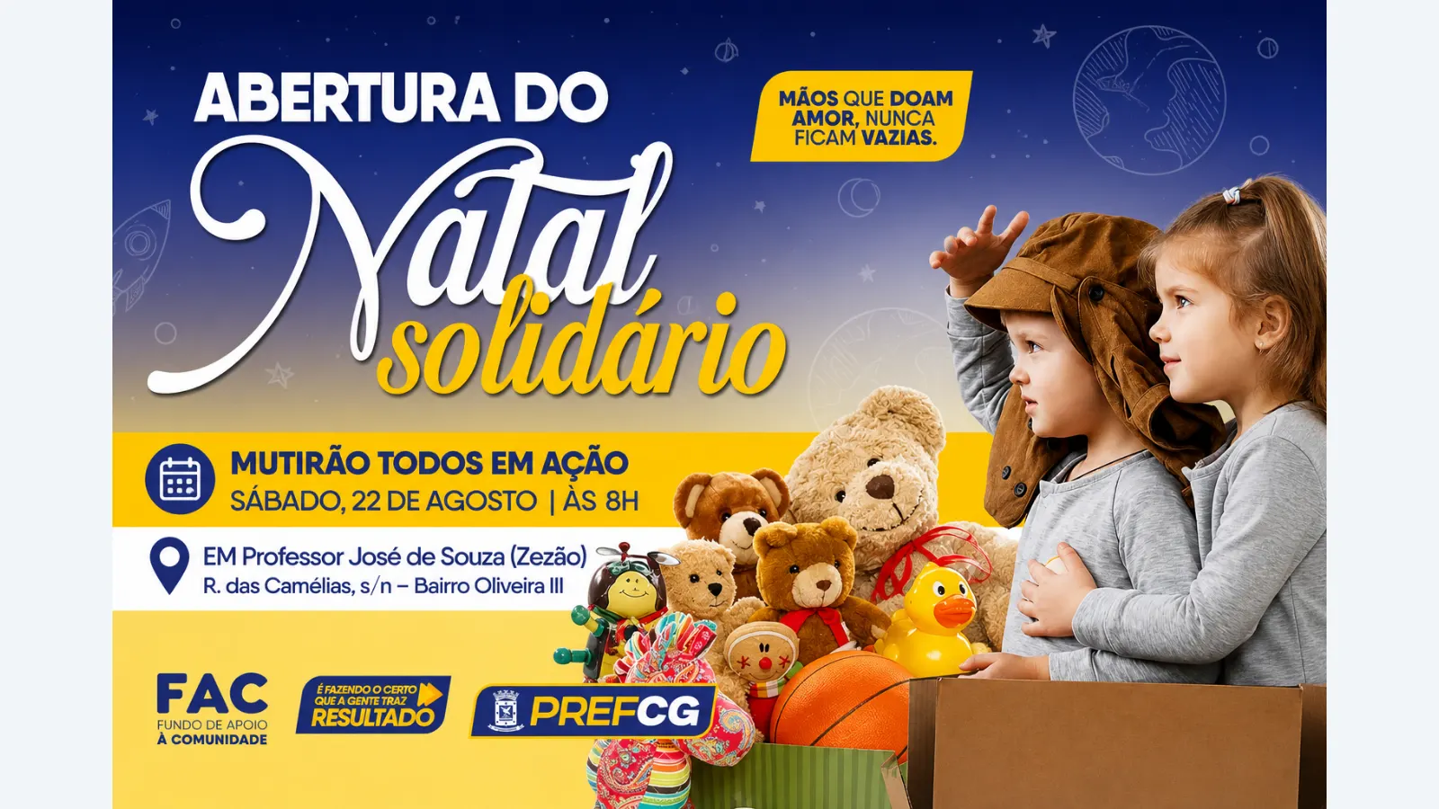 Campanha Natal Solidário é lançada em Campo Grande para arrecadar brinquedos